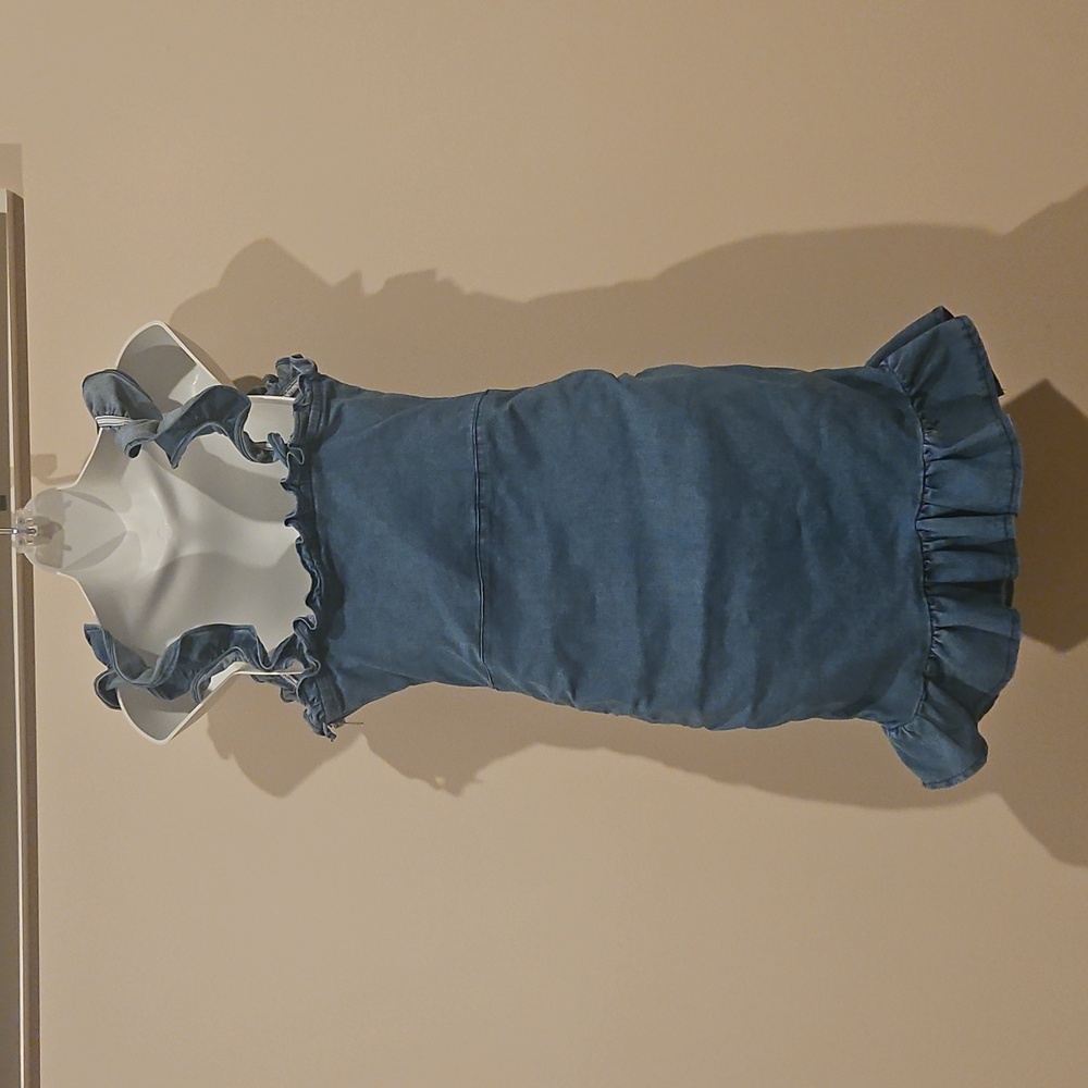 Blue Ruffled Denim Dress - Picture 3 of 4
